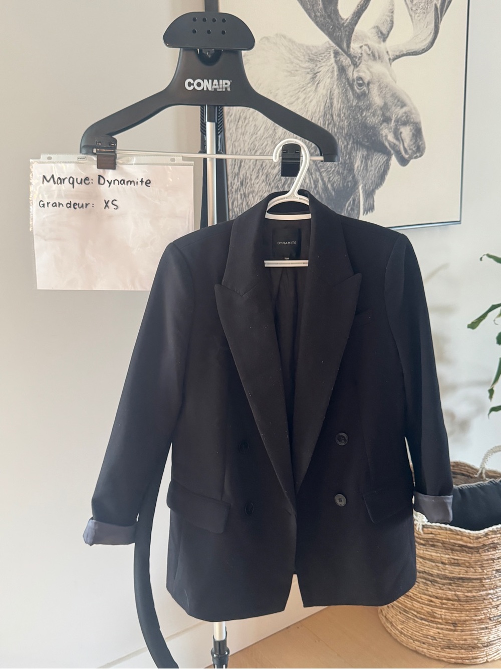 Dynamite Black Double-Breasted Blazer with Notch Lapels